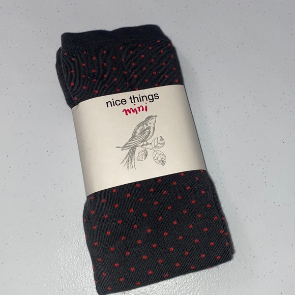 Nice Things Mini Girl’s Red Polka Dot Gray Tights NWT - Picture 1 of 3